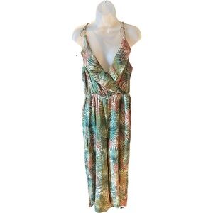 O'Neill Tropical Print Sleeveless Jumpsuit in Green and Pink